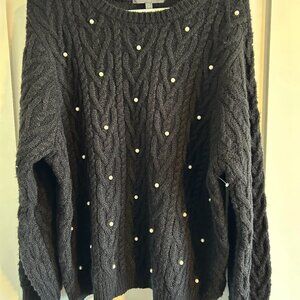 New Grey Collective Black Sweater with Pearls, XL